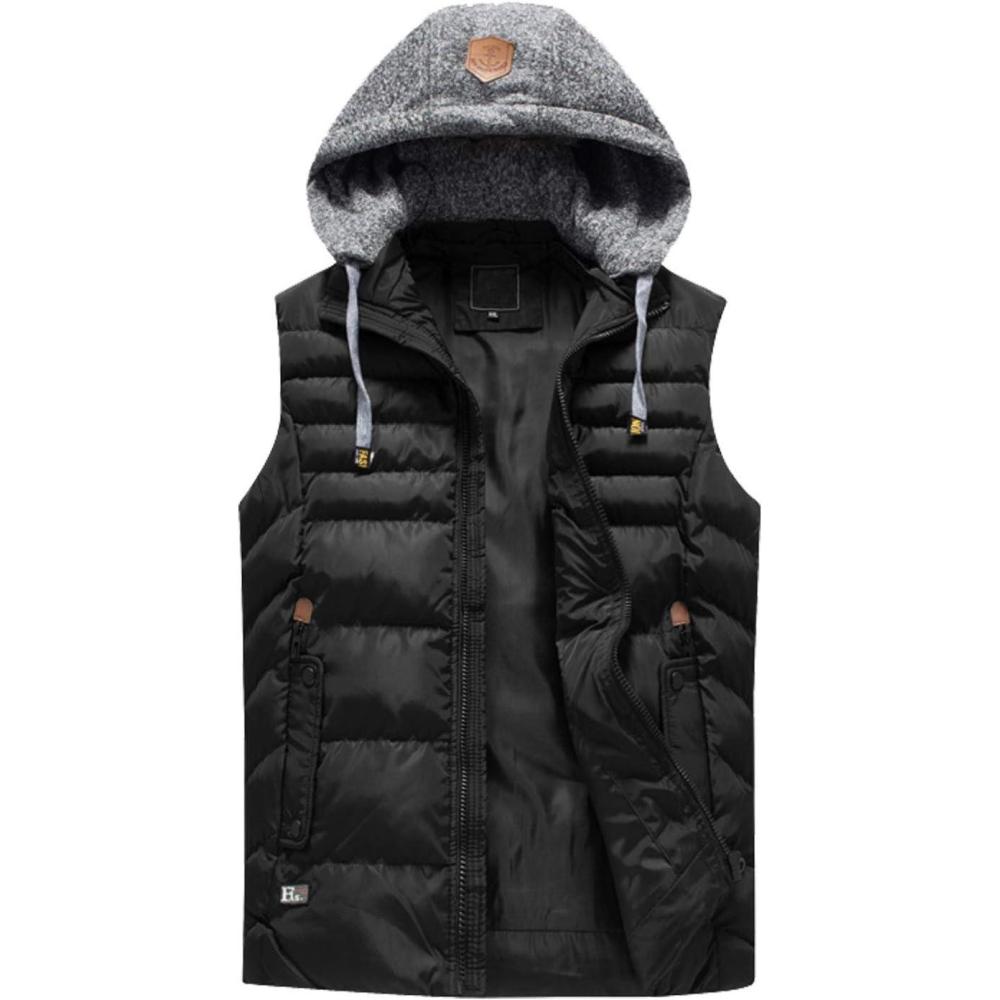 imageFlygo Mens Plus Size Puffer Sleeveless Vest Jacket with Removable HoodedBlack