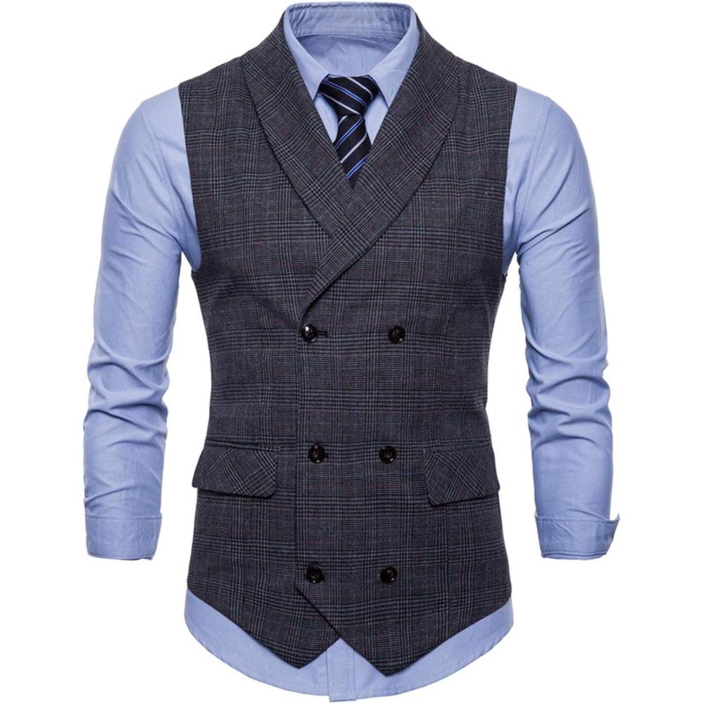 imageFlygo Mens Slim Fit Plaid Formal Business Vest for Suit Tuxedo WaistcoatBlack