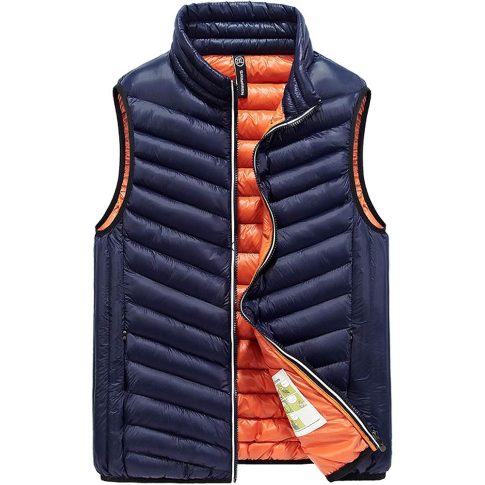 imageFlygo Mens Winter Lightweight Quilted Cotton Padded Puffer Outdoor Vest JacketDark Blue