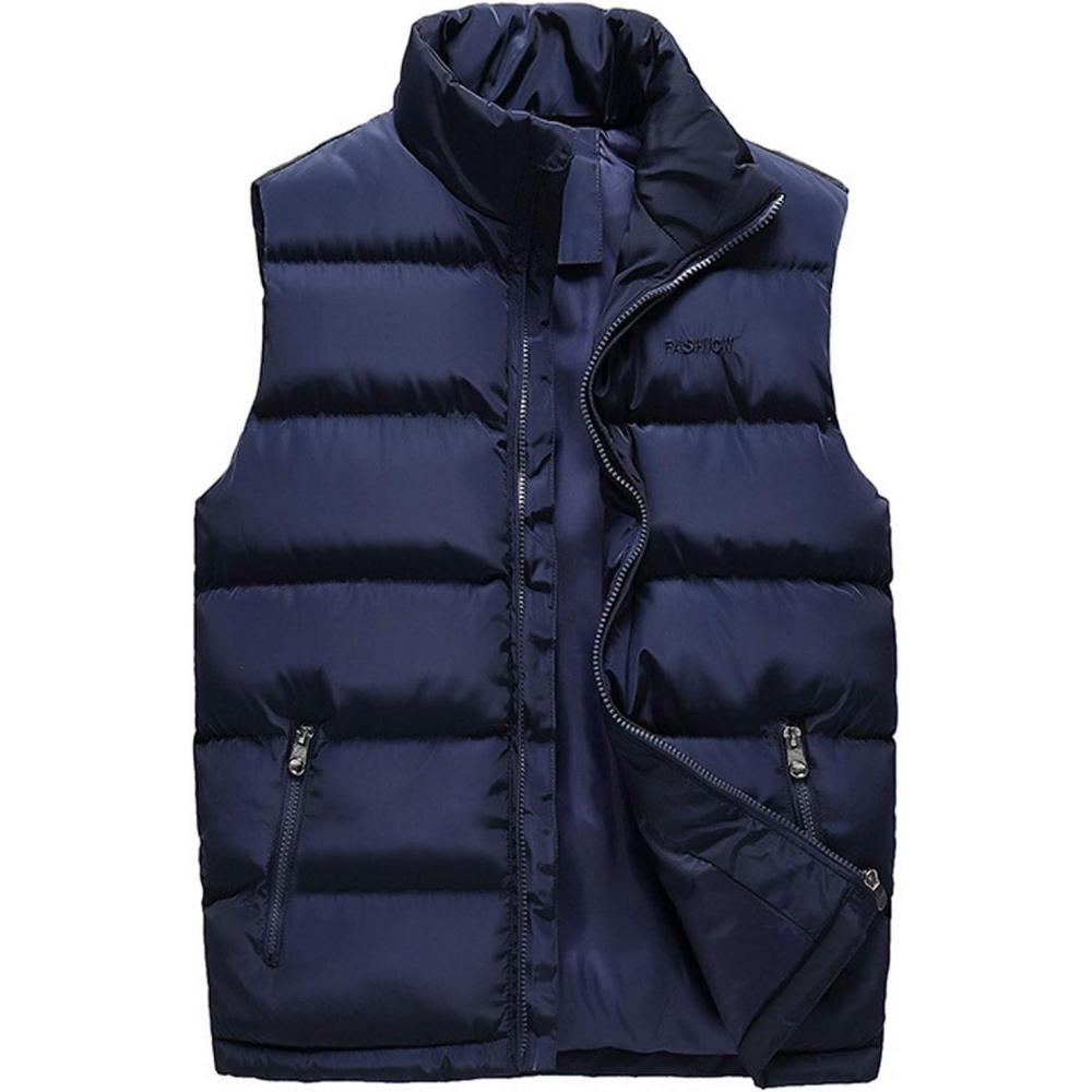 imageFlygo Mens Winter Quilted Puffer Vest Outdoor WaterResistance Full Zip Down VestNavy