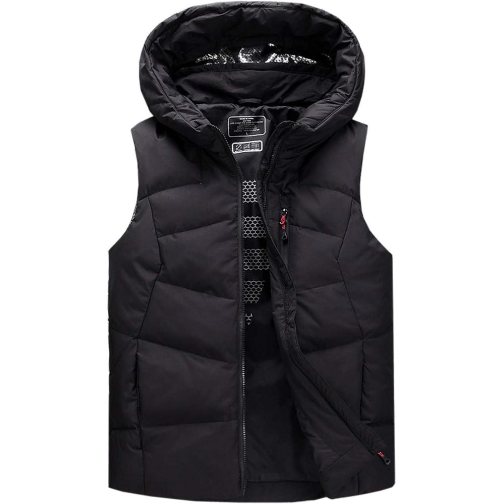 imageFlygo Mens Winter Sleeveless Hooded Puffer Down Vest OuterwearBlack
