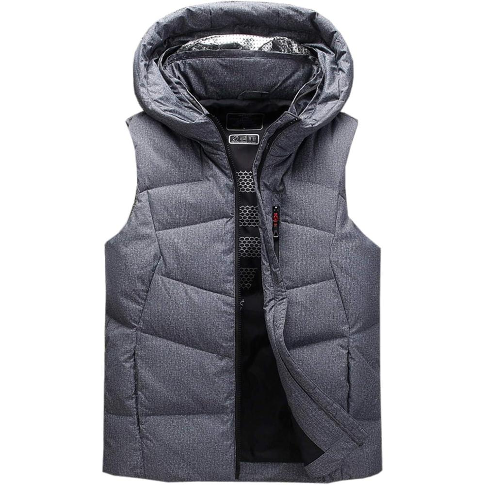 imageFlygo Mens Winter Sleeveless Hooded Puffer Down Vest OuterwearGrey