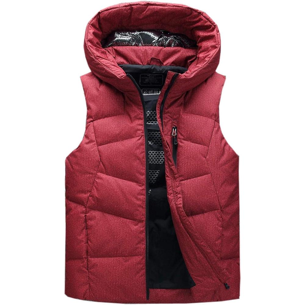 imageFlygo Mens Winter Sleeveless Hooded Puffer Down Vest OuterwearRed