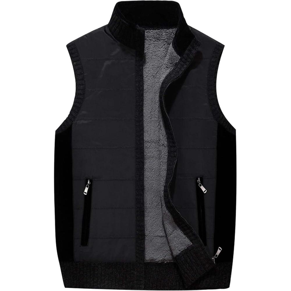 imageFlygo Mens Winter Utility Thicken Stand Collar Puffer Vest Down JacketBlack