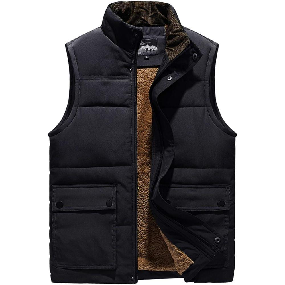 imageFlygo Mens Winter Warm Outdoor Fleece Lined Padded Puffer Sleeveless Vest JacketBlack