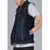 imageFlygo Mens Lapel Button Down Sleeveless Denim Jean Vest Trucker Jacket Waistcoat 3XLBlue