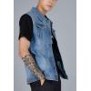 imageFlygo Mens Lapel Button Down Sleeveless Denim Jean Vest Trucker Jacket Waistcoat 3XLLight Blue