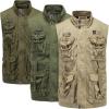 imageFlygo Mens Military Outdoor Multi Pockets Climbing Hiking Sleeveless Cotton Mesh Vest JacketDark Green