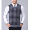 imageFlygo Mens Slim Fit Plaid Knitted VNeck Sweater Vests PulloverGrey