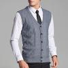 imageFlygo Mens VNeck Wool Knitted Sweater Vest Knitwear Waistcoat with Button FrontLight Grey
