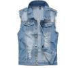 imageFlygo Mens Button Down Distressed Denim Vest Ripped Trucker Jean OutwearLight Blue