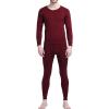 imageFlygo Mens Long Thermal Underwear Set ONeck Top and Bottom Base LayerWine Red