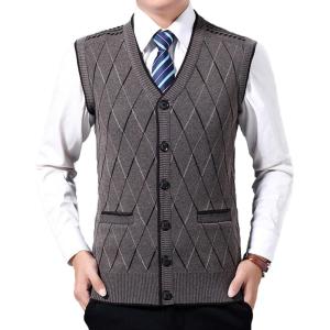 imageFlygo Mens Casual Argyle V Neck Button Front Wool Knitted Sweater Vest WaistcoatCoffee