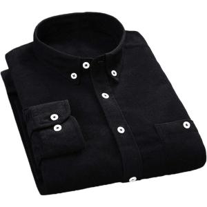 imageFlygo Mens Casual Corduroy Shirt Button Down Long Sleeve Solid Tops Shirts JacketBlack