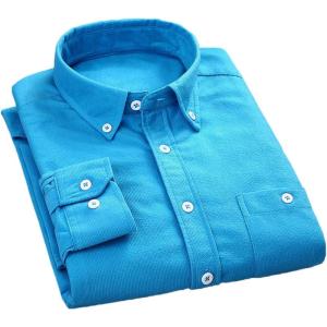 imageFlygo Mens Casual Corduroy Shirt Button Down Long Sleeve Solid Tops Shirts JacketLight Blue