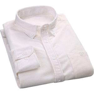 imageFlygo Mens Casual Corduroy Shirt Button Down Long Sleeve Solid Tops Shirts JacketWhite