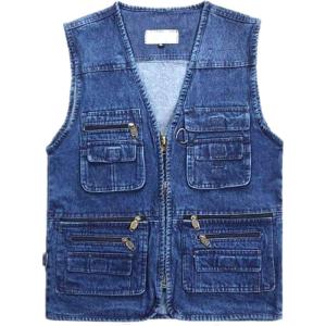 imageFlygo Mens Casual Outdoor Washed Denim MultiPockets Work Travel Safari Fishing Vest OutwearBlue
