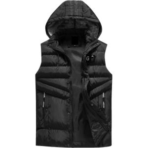 imageFlygo Mens Casual Warm Plus Size Down Puffer Quilted Outdoor Hooded Vest OutwearBlack