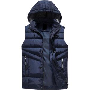 imageFlygo Mens Casual Warm Plus Size Down Puffer Quilted Outdoor Hooded Vest OutwearBlue