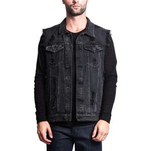 imageFlygo Mens Classic Button Down Ripped Denim Jean Vest Sleeveless JacketBlack