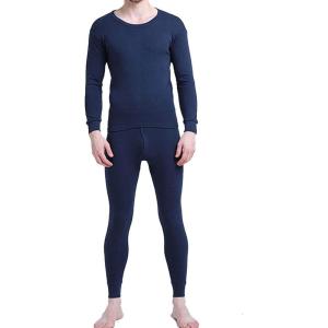 imageFlygo Mens Long Thermal Underwear Set ONeck Top and Bottom Base LayerBlue