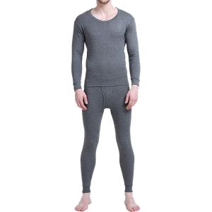 imageFlygo Mens Long Thermal Underwear Set ONeck Top and Bottom Base LayerDark Grey
