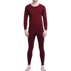 imageFlygo Mens Long Thermal Underwear Set ONeck Top and Bottom Base LayerWine Red