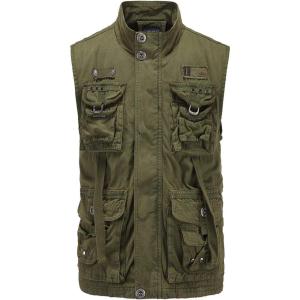 imageFlygo Mens Military Outdoor Multi Pockets Climbing Hiking Sleeveless Cotton Mesh Vest JacketDark Green