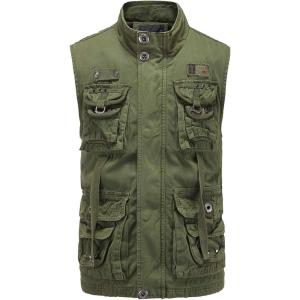 imageFlygo Mens Military Outdoor Multi Pockets Climbing Hiking Sleeveless Cotton Mesh Vest JacketGrass Green