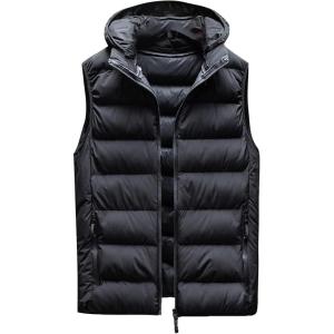 imageFlygo Mens Outdoor Hooded Padded Puffer Vest Lightweight Sleeveless Down JacketBlack