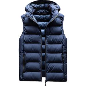 imageFlygo Mens Outdoor Hooded Padded Puffer Vest Lightweight Sleeveless Down JacketNavyblue
