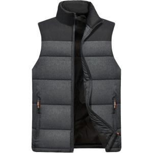 imageFlygo Mens Outdoor Stand Collar Quilted Padded Vest Sleeveless Jacket OutwearDark Grey