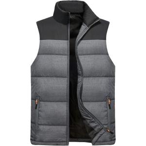 imageFlygo Mens Outdoor Stand Collar Quilted Padded Vest Sleeveless Jacket OutwearLight Grey