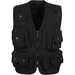 imageFlygo Mens Outdoor Work Utility Fishing Hunting Photography Travel Vest with Multiple Pockets Large Black