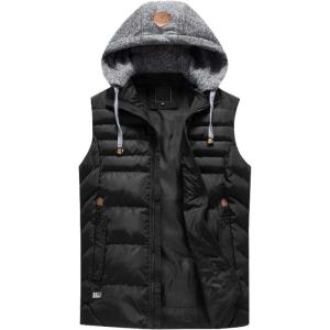 imageFlygo Mens Plus Size Puffer Sleeveless Vest Jacket with Removable HoodedBlack