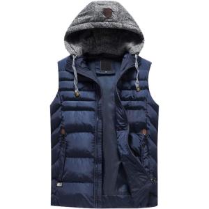imageFlygo Mens Plus Size Puffer Sleeveless Vest Jacket with Removable HoodedBlue