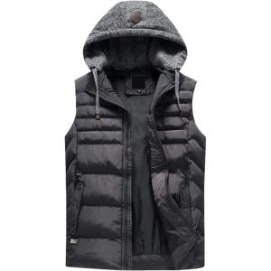 imageFlygo Mens Plus Size Puffer Sleeveless Vest Jacket with Removable HoodedGray