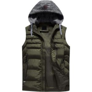 imageFlygo Mens Plus Size Puffer Sleeveless Vest Jacket with Removable HoodedGreen