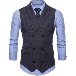 imageFlygo Mens Slim Fit Plaid Formal Business Vest for Suit Tuxedo WaistcoatBlack