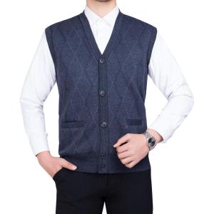 imageFlygo Mens Thermal Fleece Vest VNeck Button Up Knit Argyle Sweater VestsDark Grey