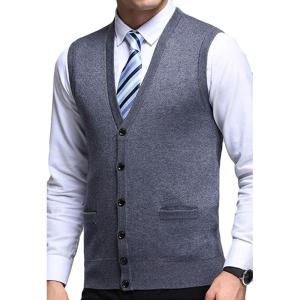 imageFlygo Mens VNeck Knitting Vest Classic Wool Blend Button Down Sweater VestGrey