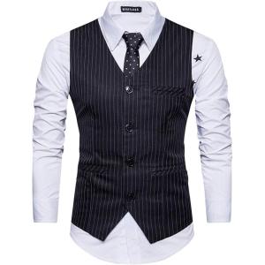 imageFlygo Mens VNeck SingleBreasted Slim Fit Business Wedding Dress Suit Vest WaistcoatBlack