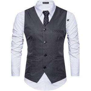 imageFlygo Mens VNeck SingleBreasted Slim Fit Business Wedding Dress Suit Vest WaistcoatGrey