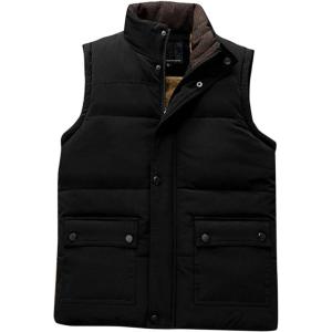 imageFlygo Mens Warm Fleece Lined Quilted Puffer Vest Outdoor Padded Sleeveless JacketBlack