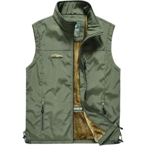 imageFlygo Mens Winter Outdoor Fleece Lightweight Travel Safari Vest Outerwear Sleeveless Jacket01 Green