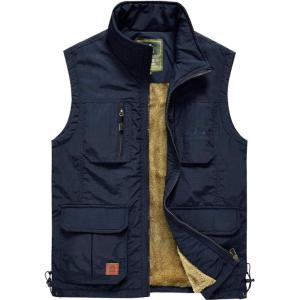 imageFlygo Mens Winter Outdoor Fleece Lightweight Travel Safari Vest Outerwear Sleeveless Jacket02 Blue