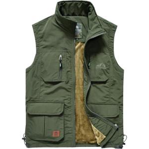 imageFlygo Mens Winter Outdoor Fleece Lightweight Travel Safari Vest Outerwear Sleeveless Jacket02 Green