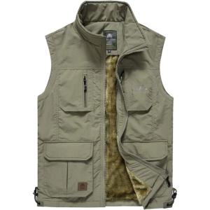 imageFlygo Mens Winter Outdoor Fleece Lightweight Travel Safari Vest Outerwear Sleeveless Jacket02 Khaki