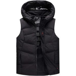 imageFlygo Mens Winter Sleeveless Hooded Puffer Down Vest OuterwearBlack
