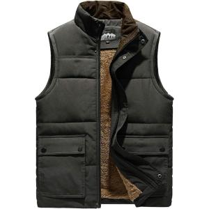 imageFlygo Mens Winter Warm Outdoor Fleece Lined Padded Puffer Sleeveless Vest JacketArmy Green